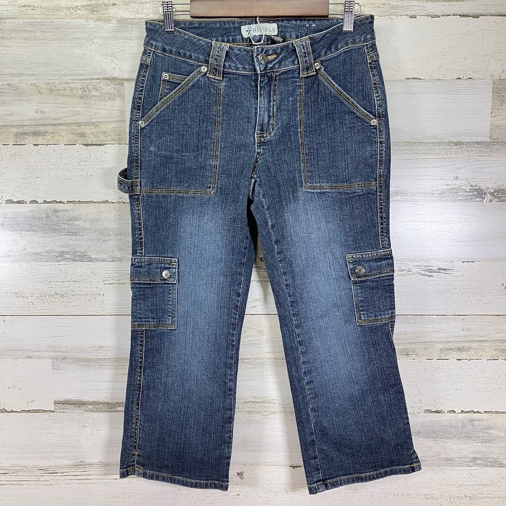 HIPSTER Womens Blue Straight Leg Cropped Carpenter Utility‎ Jeans Size 7